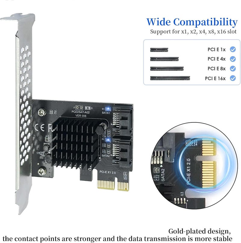 Xdingjiala PCIe to SATA3.0 Expansion Card - ASM1061 2-Port 1X Controller | 6Gbps High-Speed Transmission | Hot-Swappable | Compatible with SSD/Mobile Hard Drives | for Windows, Mac, Linux - Image 3